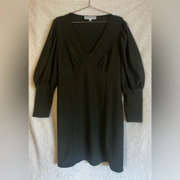 Emma & Michele Shift Dress Dark Green Long Sleeve V-neckline Size Large - Picture 1 of 7
